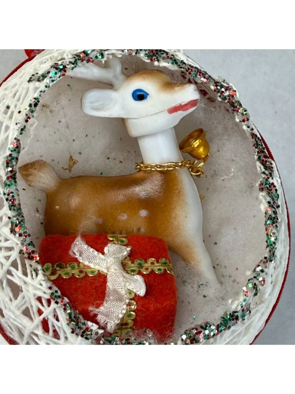 Vintage Diorama Egg String Christmas Ornament Blow Mold Reindeer